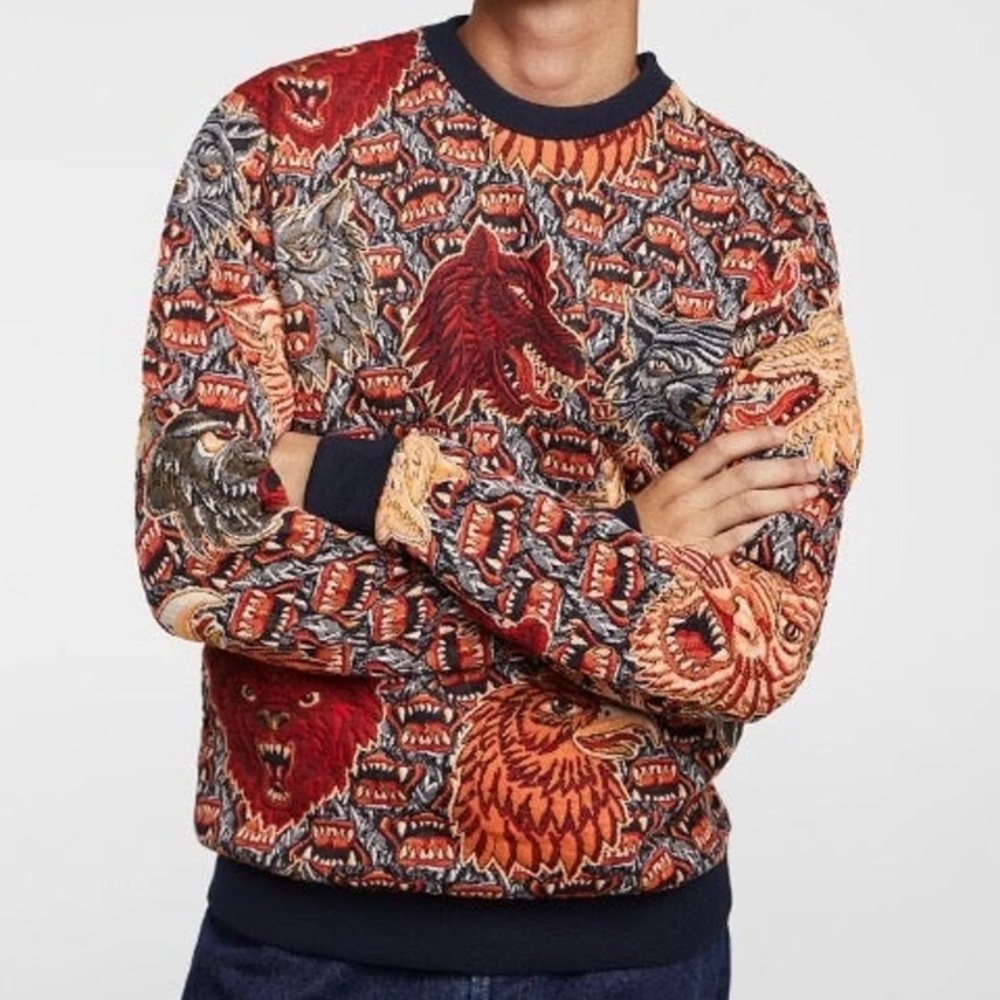 Zara quilted animal print sweater men’s M